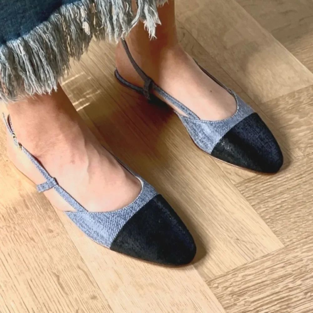 BRAND NEW TOP MODA SLINGBACK LOW BLOCK-HEEL ADJUSTABLE BUCKLE SHOE G1